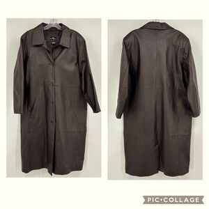 Brandon Thomas Leather Trench Coat Brown Size L
